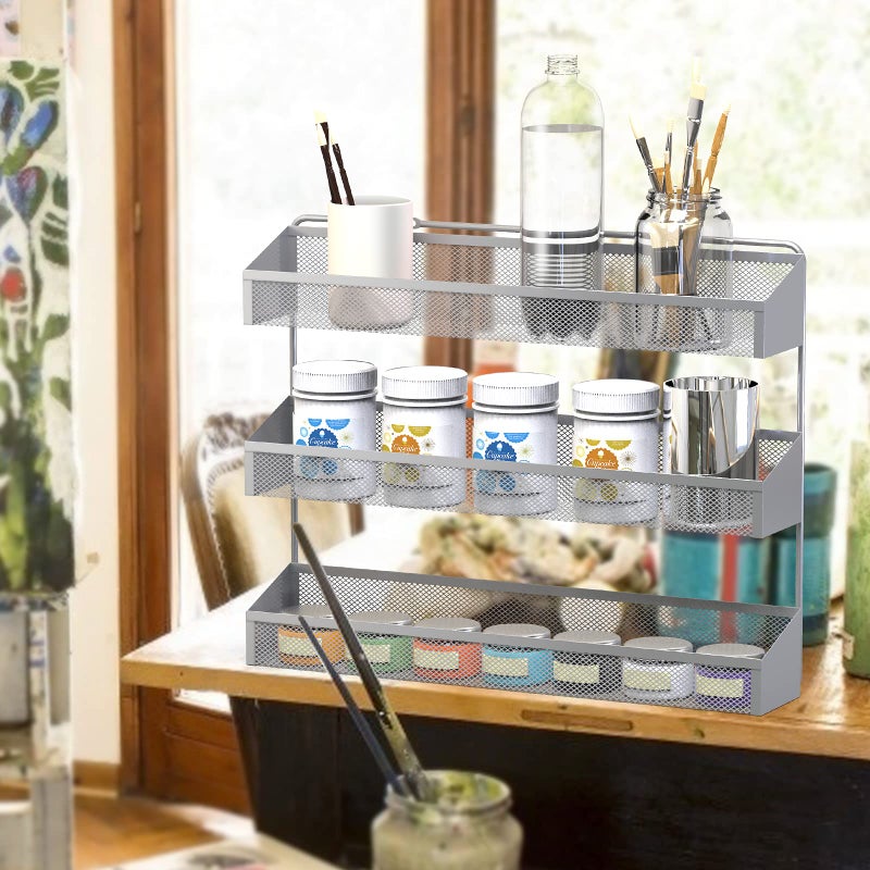 Auledio 2 Pack Spice Rack Organizer, 3 Tier Counter-top Stand or Wall Mounted Storage Rack Hanging Shelf for Kitchen Cabinet, Cupboard, Pantry Door or Bathroom Shower Cosmetic - Chrome - Image 5